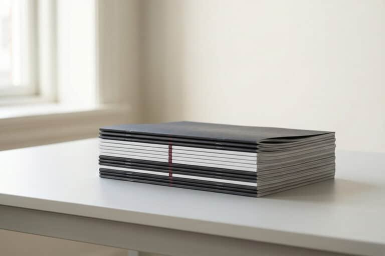 Editorial discipline represented by a single aligned manuscripst on a minimalist desk