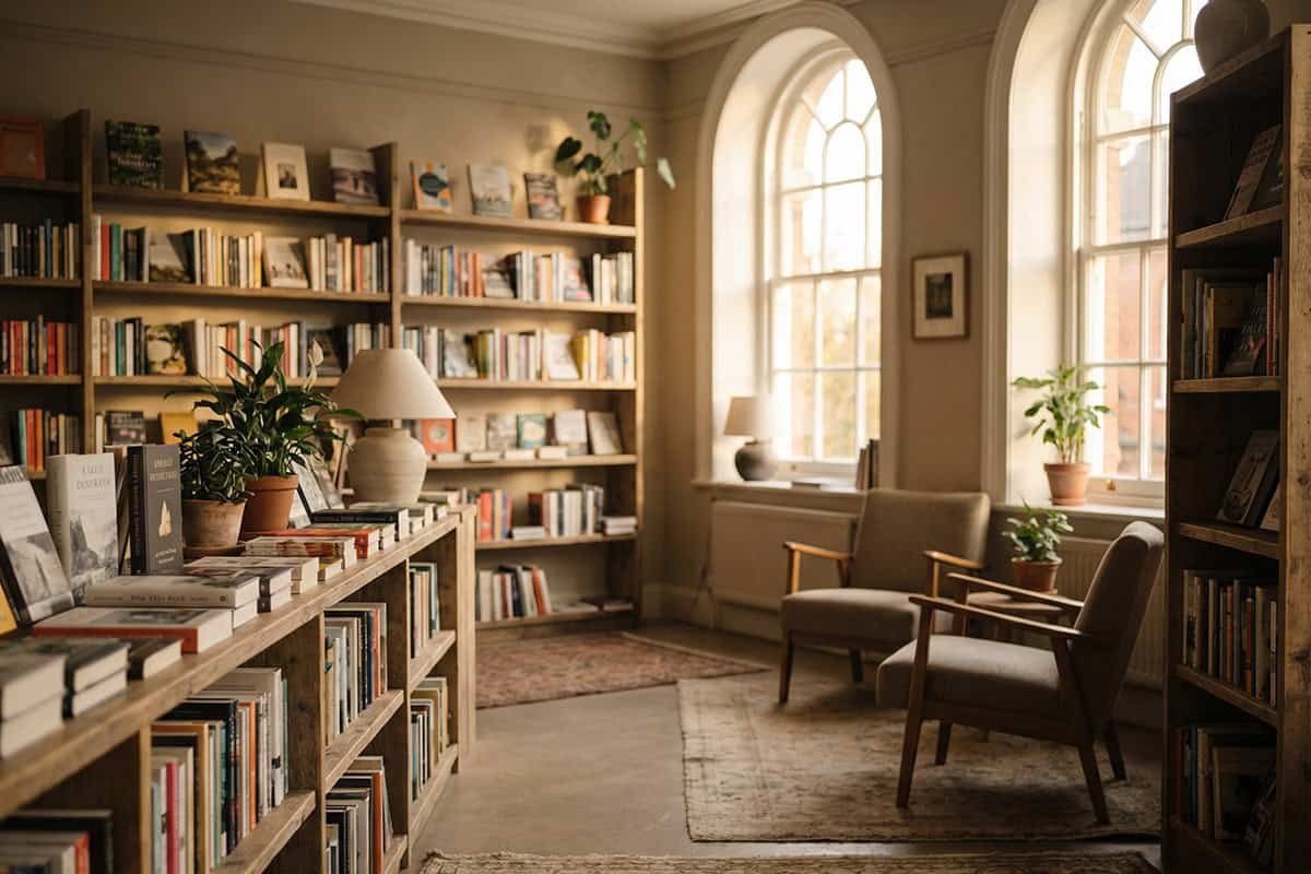 smaller websites concept represented by a small independent bookshop interior