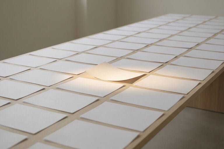 Papers spread across a table with one highlighted sheet representing editorial filtering on the web.