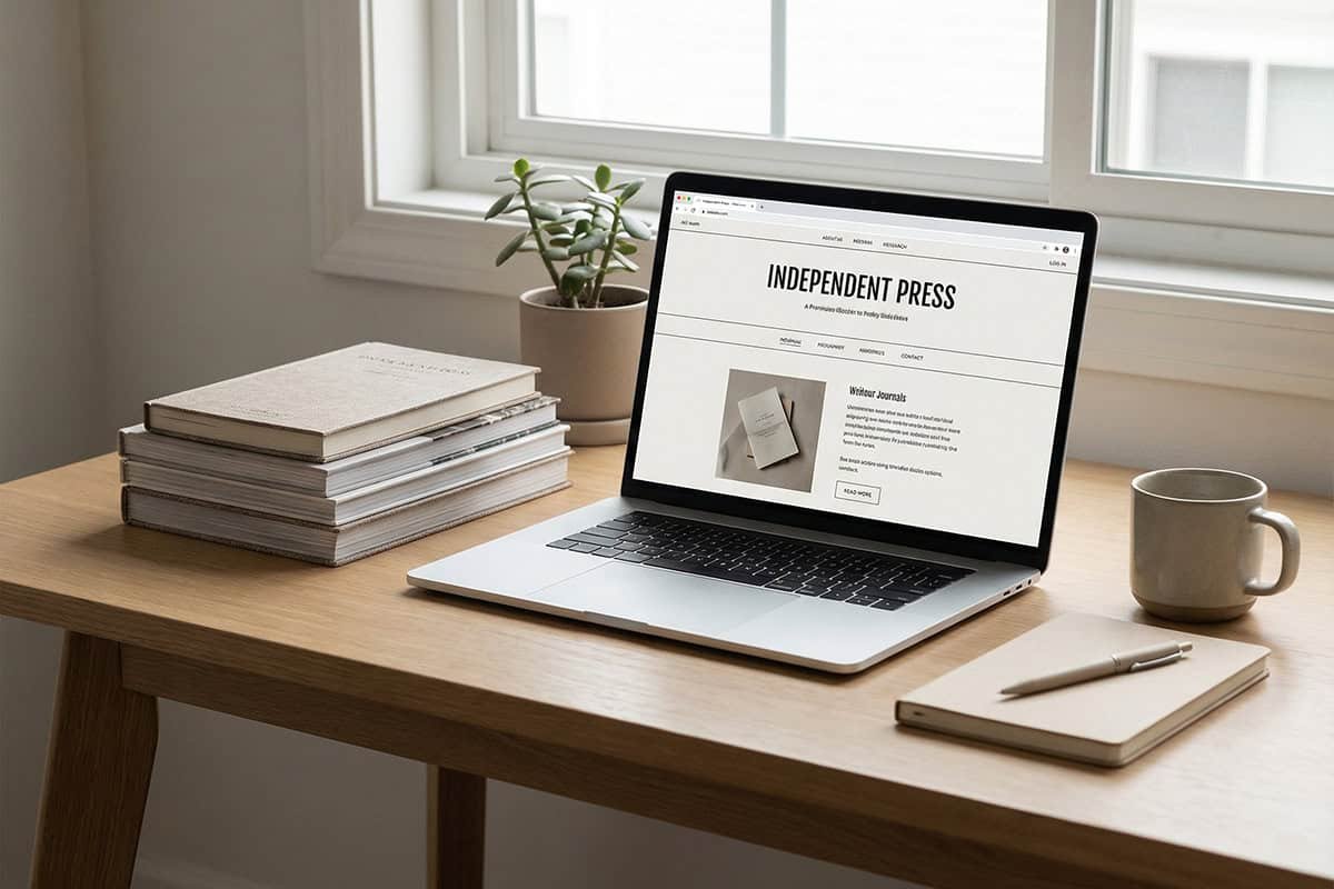 Trustworthy websites shown in a calm independent publishing workspace