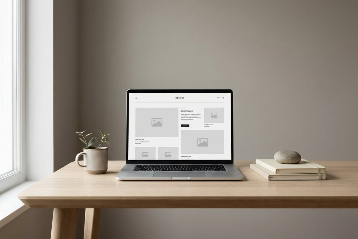 website first impression minimalist workspace with laptop and clean layout